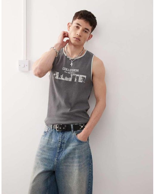Collusion Gray Relaxed Skater Fit Vest for men