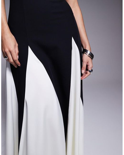 Kaiia Blue Exclusive Bandeau Contrast Godet Maxi Dress