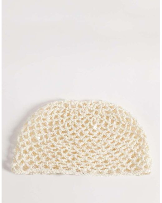 South Beach Natural Crochet Sequin Festival Cap