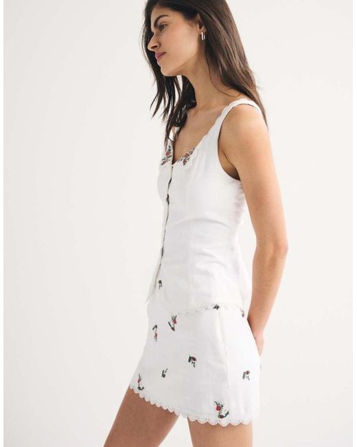 Abercrombie & Fitch Natural Linen Blend Cami Top With Embroidered Edge Detail Co-ord
