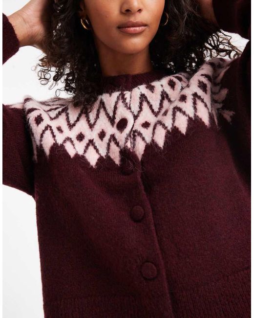 New Look Red Fair Isle Crew Neck Cardigan
