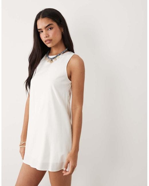 Fashionkilla White Exclusive Linen Look Smock Mini Dress
