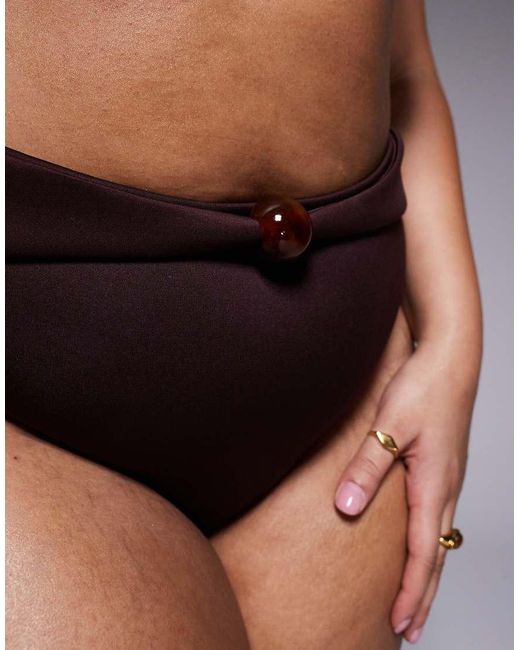 ASOS Black Asos Design Curve Dora Premium High Leg High Waist Belted Bikini Bottoms With Jumbo Bead