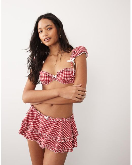 For Love & Lemons Red Alison Puff Sleeve Bikini Top Co-Ord