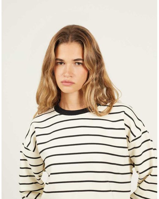 Brave Soul Natural Classic Stripe Crew Neck Sweatshirt