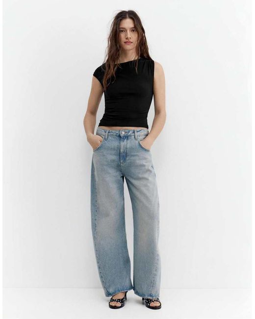 Pull&Bear Black Gathered Asymmetric Top