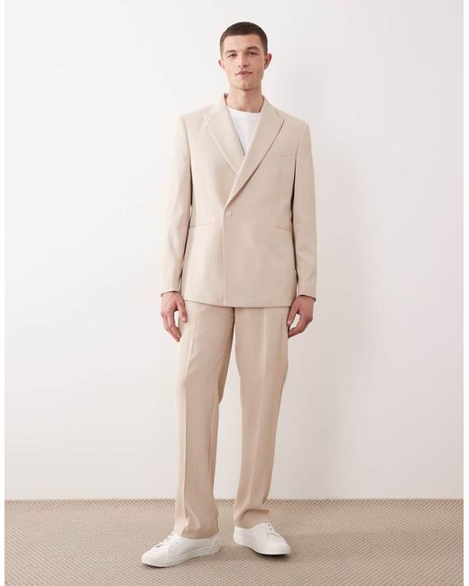 ASOS Natural Double Breasted Regular Suit Jacket With Wrap Detail for men