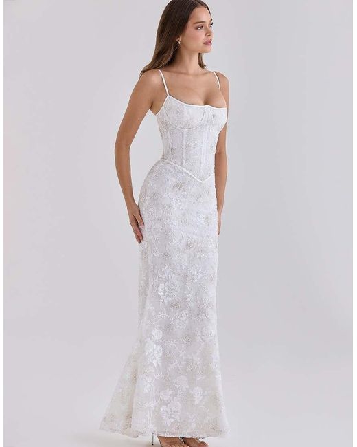 House Of Cb White Naima Hand Beaded Embellished Corset Maxi Dress