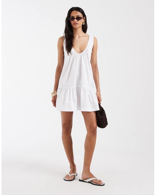ASOS White Lace Trim V Neck Mini Dress