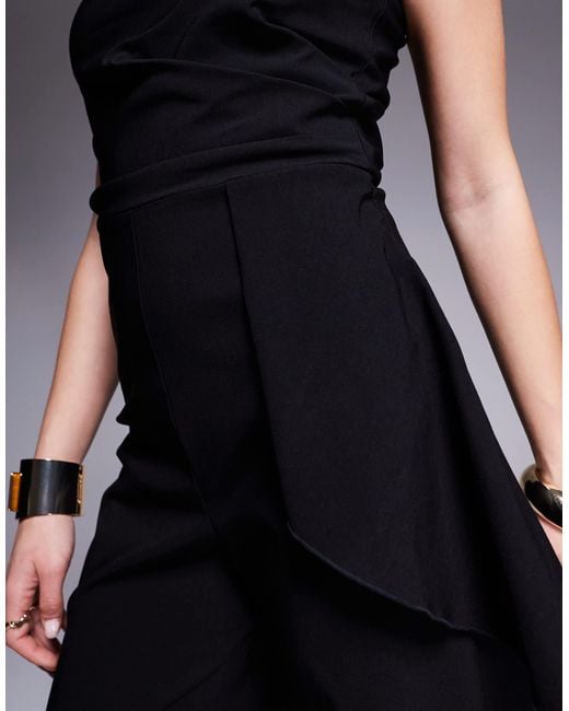 Vesper Blue Bengaline Drape Side Detail Wide Leg Jumpsuit