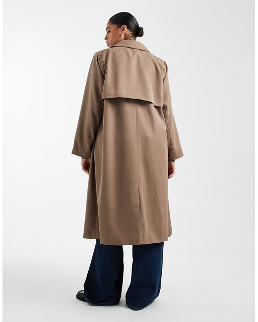 Pieces Plus Blue Pieces Curve Longline Belted Trench Coat