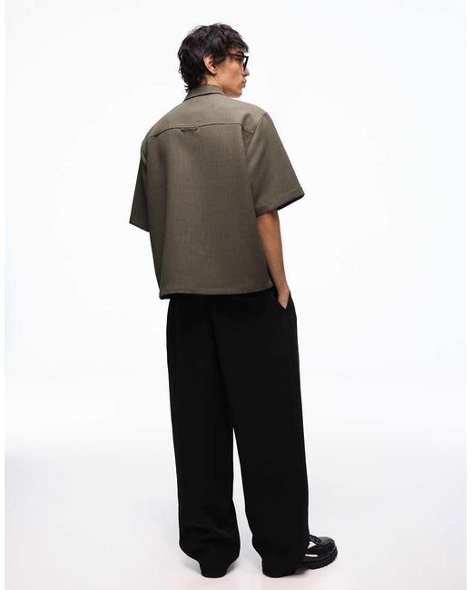 Bershka Brown Short Sleeve Boxy Tailored Fit Shirt for men