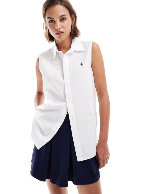 Camicia senza maniche bianca con logo di Polo Ralph Lauren in Blue