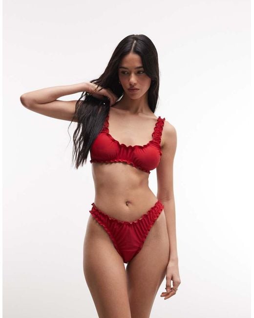 Collusion Red Frill Bikini Crop Top