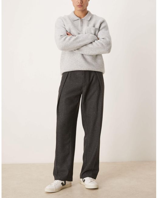 ASOS Black Smart Wool Look Wide Leg Trousers With Deep Pleat for men
