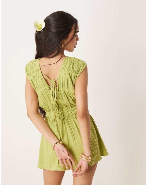 ASOS Yellow Double Cloth Gathered Bust Playsuit