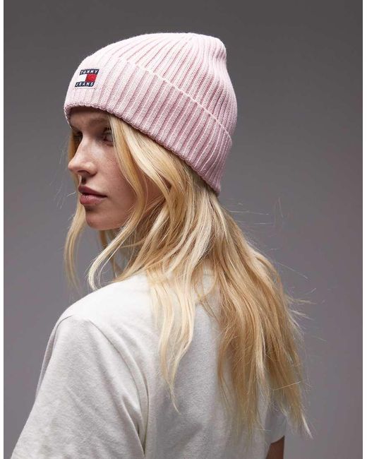 Tommy Hilfiger Pink Flag Logo Beanie