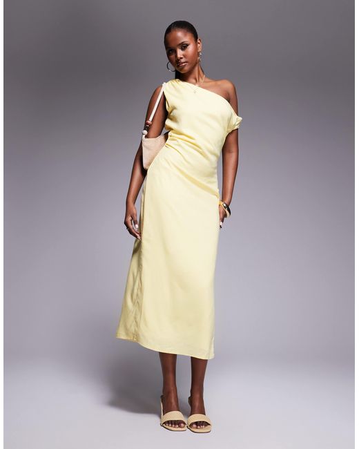 Kaiia White Linen Look Off The Shoulder Twist Detail Midi Dress