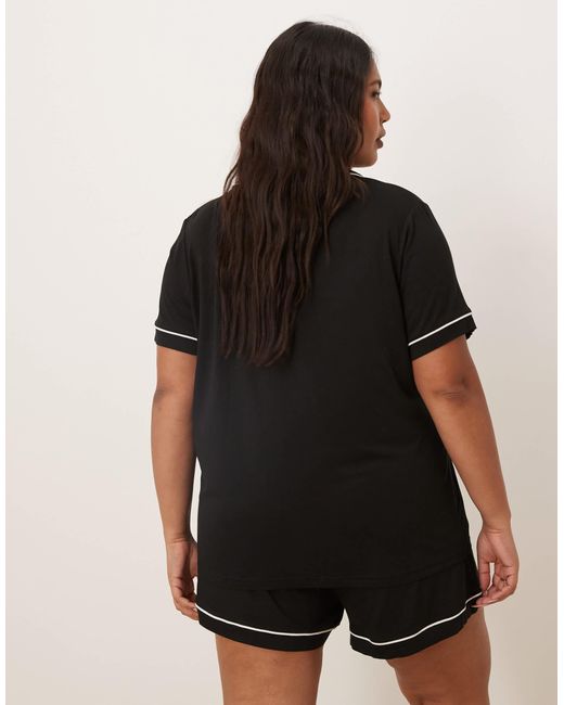 ASOS Black Asos Design Curve Super Soft Short Sleeve Shirt And Shorts Pyjama Set