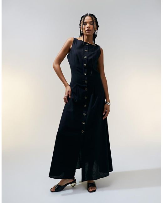 ASOS Black Slash Neck Button Down Waistcoat Maxi Dress
