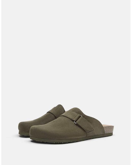 Pull&Bear Green Buckle Clogs for men