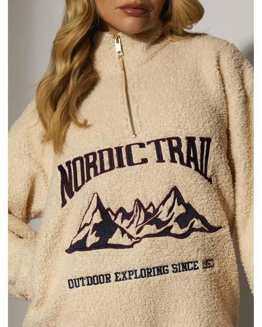 South Beach Natural Ski Half Zip Fleece Borg Jacket