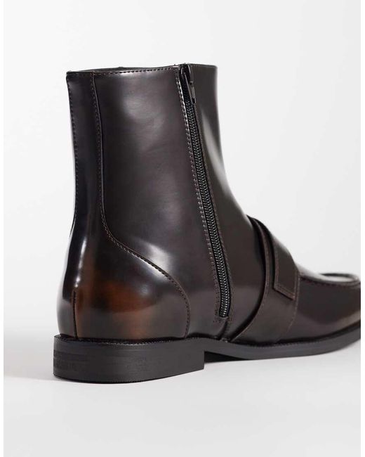 ASOS Black Zip Up Boots With Buckle Detail for men