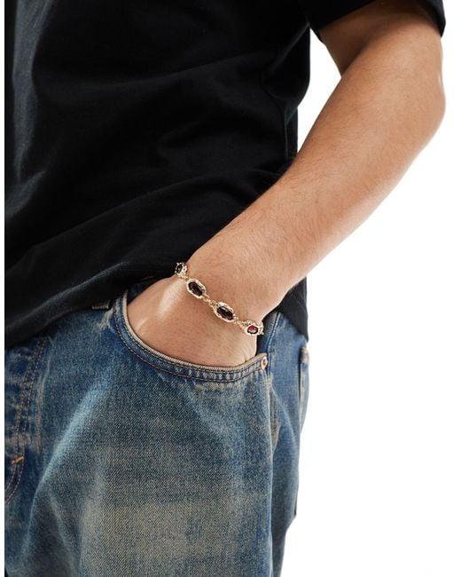 ASOS Metallic Bracelet With Red Stones for men