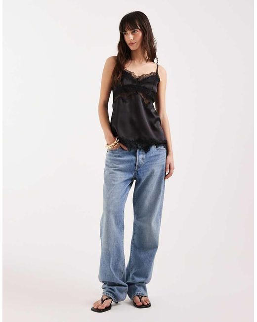ASOS Black Lace Trim Longline Satin Cami Top
