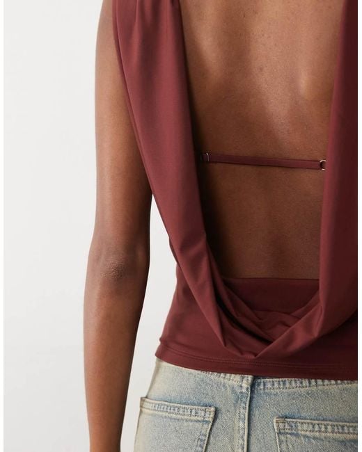 Abercrombie & Fitch Brown Cowl Back Slinky Top With