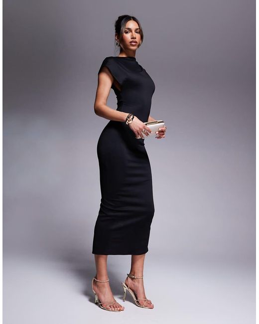Vestido Midi Con Mangas Asimétricas Y Cuello Subido De ASOS de color Blue