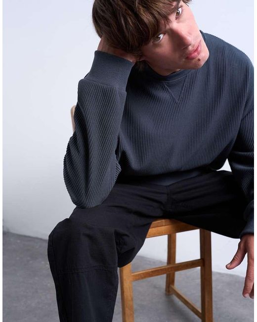Sudadera Extragrande Con Cuello Redondo Y Acabado Estilo Otomano De Topman de hombre de color Blue