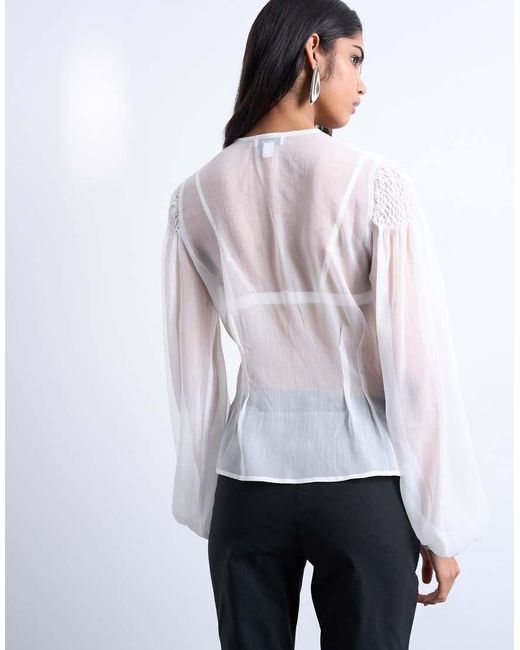 TOPSHOP Gray Chiffon Sheer Panel Long Sleeve Blouse