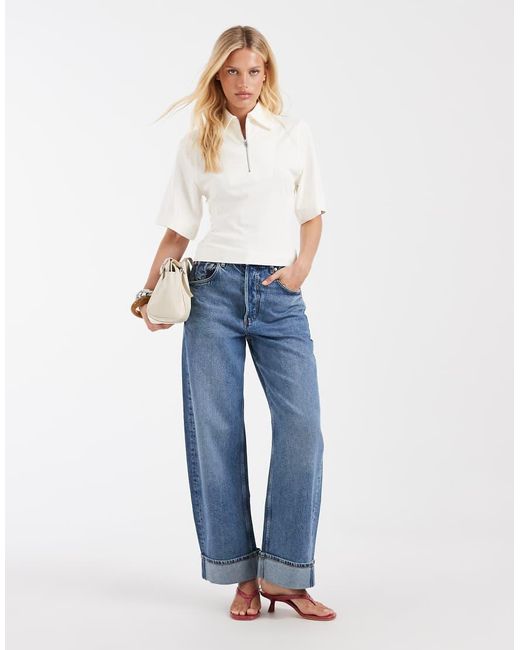 & Other Stories White Zip Up Polo Top