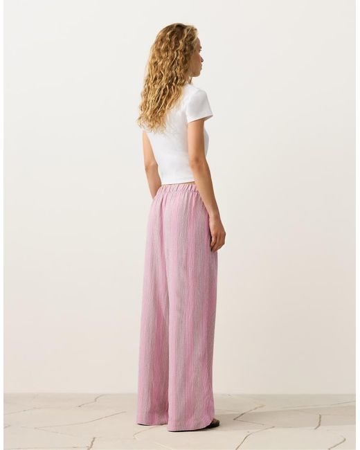 Oysho Pink Straight-Leg Striped Trousers