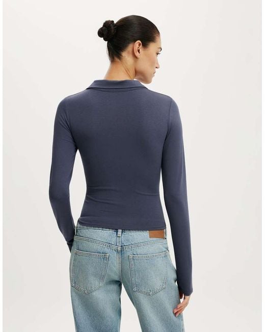Cotton On Blue Henley Long Sleeve Polo