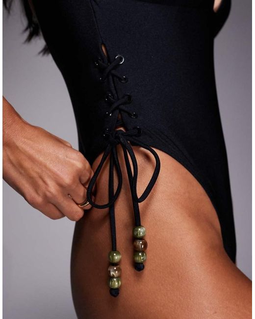 ASOS Black Fuller Bust Carrie Plunge Lace Up Swimsuit