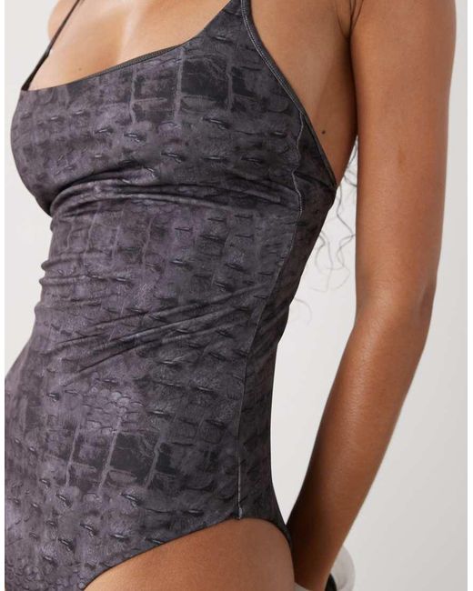 Weekday Blue Square Neck Low Back Swimsuit