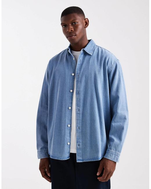 Jack Jones Men's Blue Oversized Denim Shirt