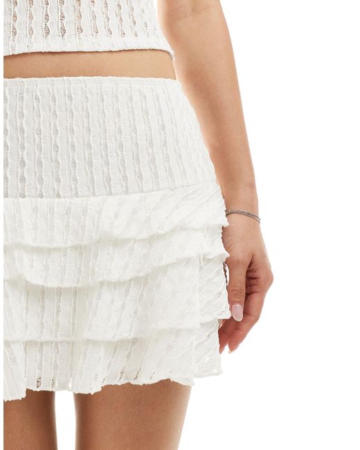 Motel White Textured Tiered Mini Skirt
