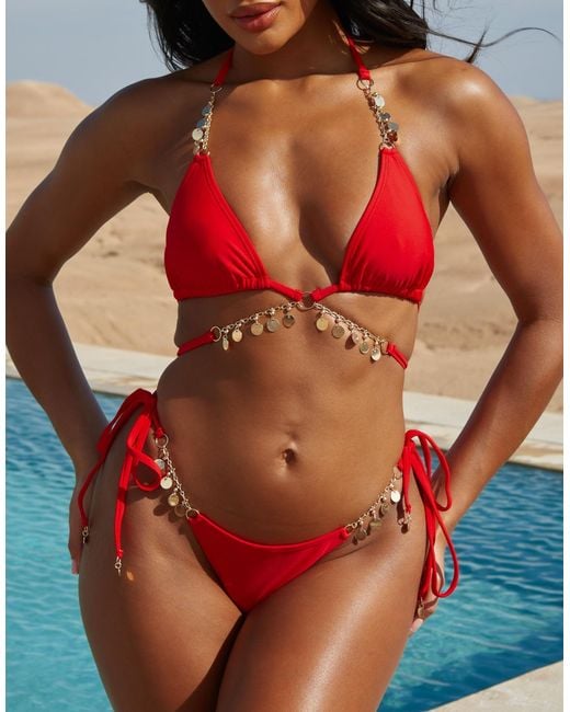 Moda Minx Red X Savannah-shae Richards Valentina Coin Waist Wrap Triangle Bikini Top