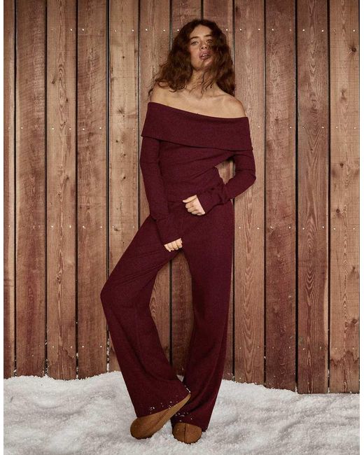 4th & Reckless Brown Ribbed Deep Bardot Top Co-Ord
