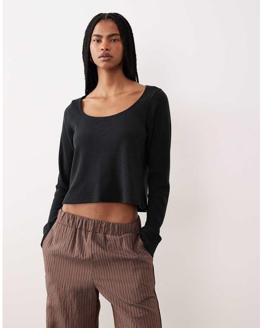 Hollister Black Gilly Hicks Long Sleeve Waffle Crop Top