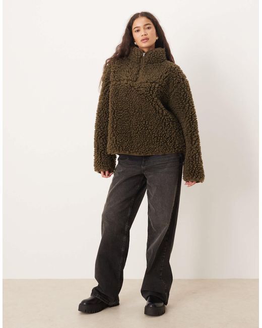 ASOS Brown High Pile Borg Half Zip Fleece