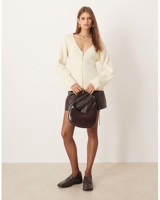 Mango Natural V Neck Zip Through Cardigan