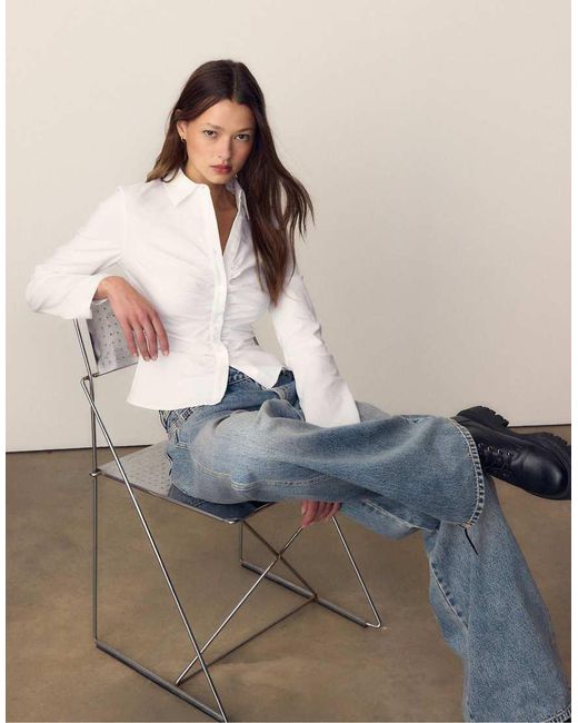 Stradivarius Blue Plain Gathered Shirt
