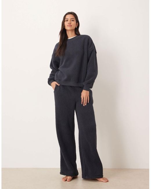 ASOS Blue Lounge Cuddly Crew Neck Sweatshirt & Wide Leg Pants Set