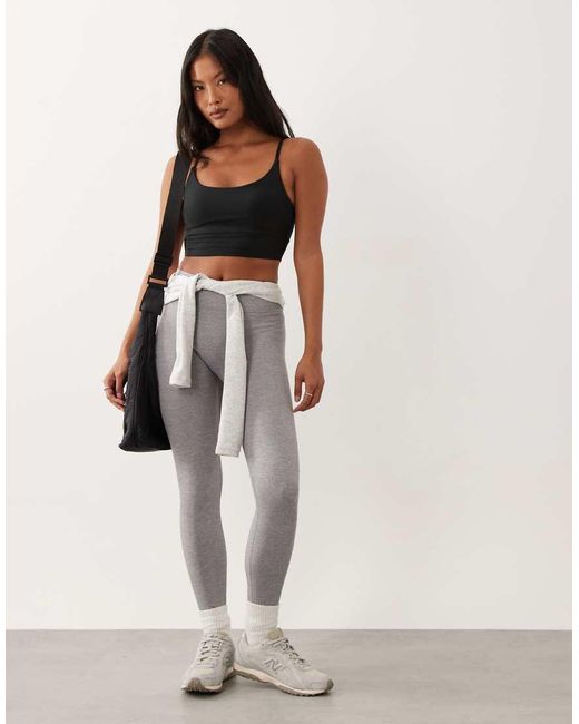 4505 Gray Petite Seamless Baby Rib Wrap Back High Waist Gym Leggings