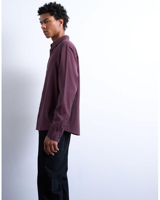 Topman Purple Regular Fit Texture Sheer Shirt for men