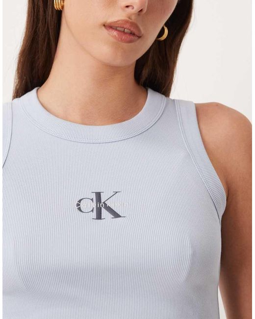 Calvin Klein White Monogram Rib Tank